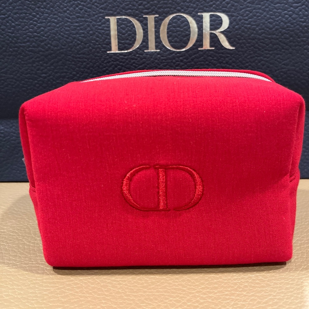 Dior Beauty Red Make up Bag Pouch Dior Logo Travel case, New